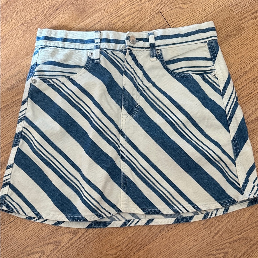 Madewell Diagonal Stripe Mini Skirt in Blue and White